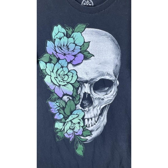 DOM Shirt Mens Large Black Short Sleeve Skull Floral Graphic Tee Gothic - Picture 2 of 7